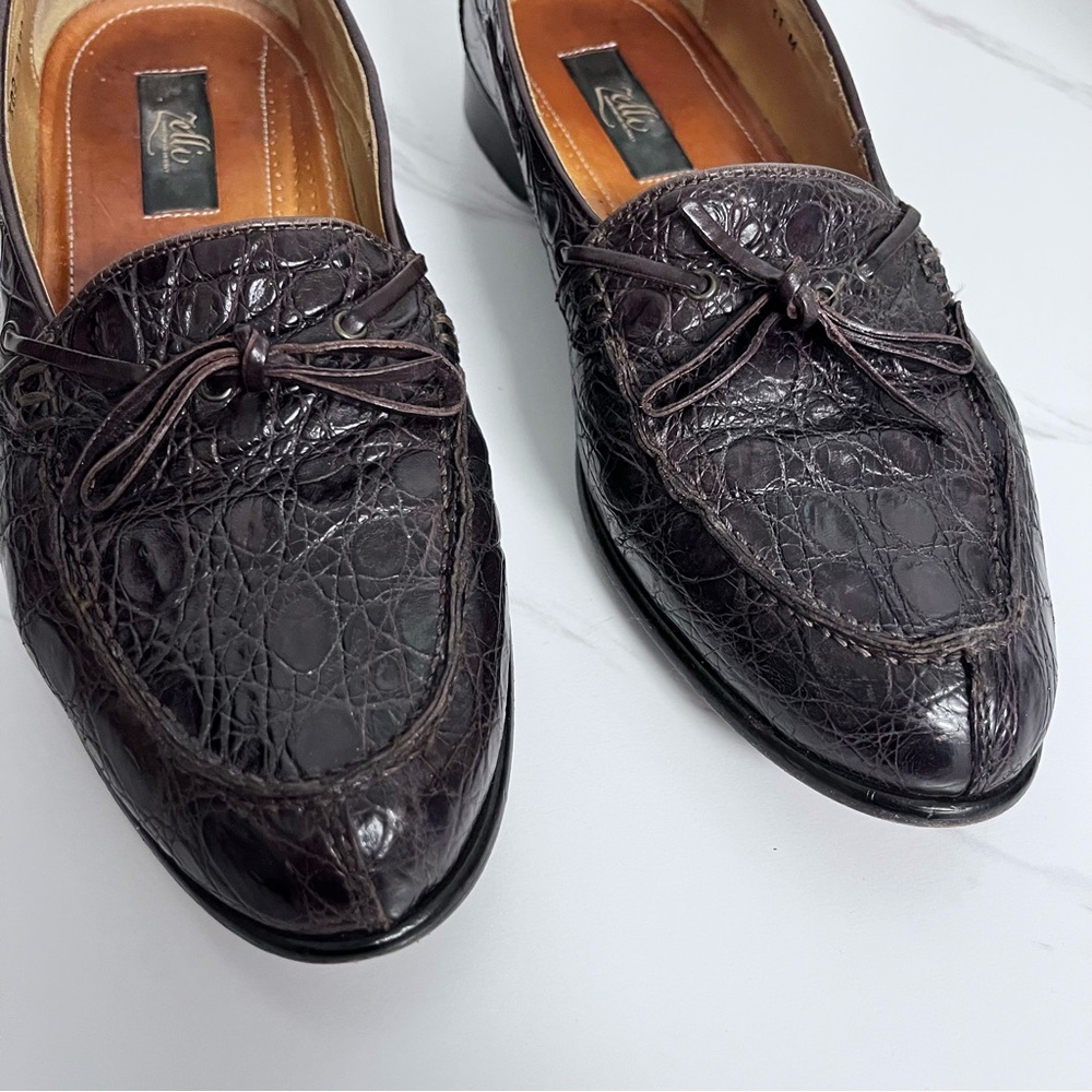 Zelli Italian Crocodile Loafers Brown Genuine Leather Tie Shoes Size 11 - Picture 2 of 11